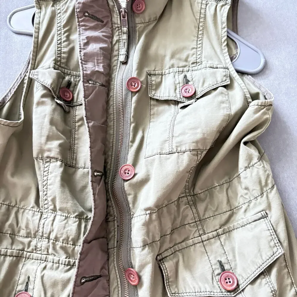 Abercrombie Fitch utility vest olive green cargo military style womens L - Picture 3 of 7